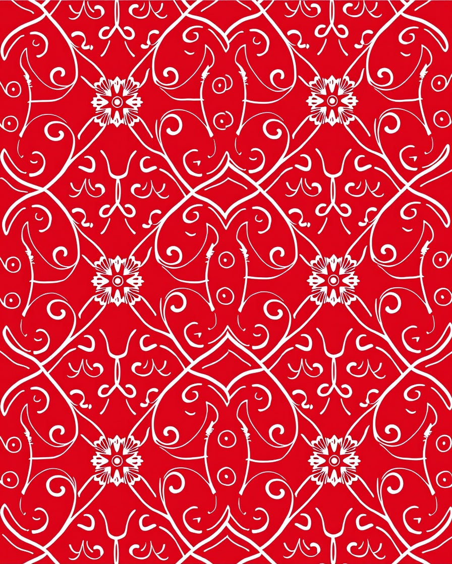 Crimson White Scrolling Floral Medallion Rug
