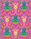 Whimsical Pink Cyan Bunny Heart Swirl Rug
