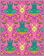 Whimsical Pink Cyan Bunny Heart Swirl Rug