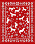 Red White Deer Snowflake Border Rug