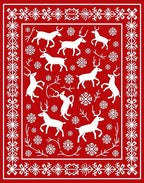 Red White Deer Snowflake Border Rug