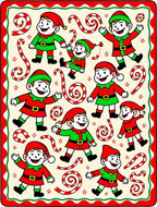Joyful Christmas Elves Candy Cane Scene Rug