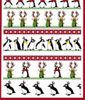 Festive Reindeer Penguin Holiday Border Rug