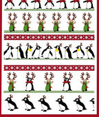 Festive Reindeer Penguin Holiday Border Rug