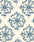 Navy Blue Floral Medallion Cream Rug