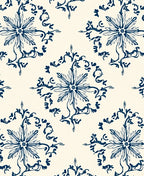 Navy Blue Floral Medallion Cream Rug