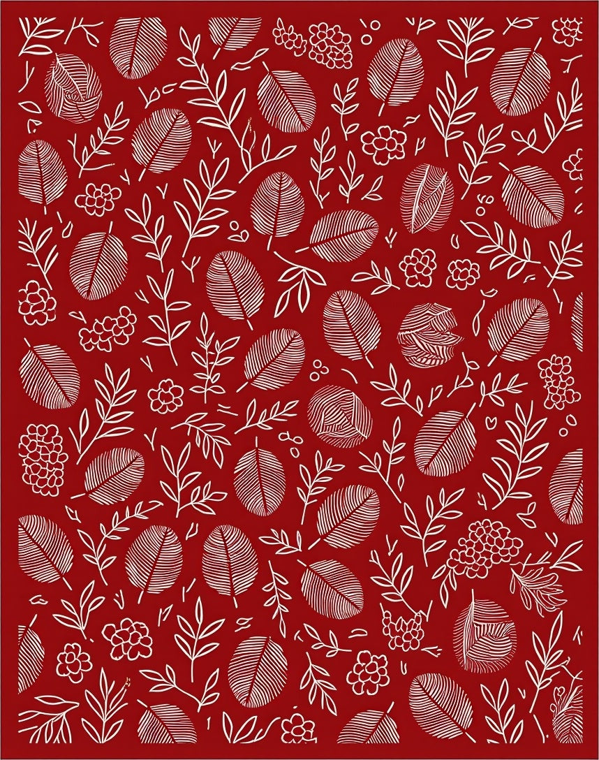 Crimson White Herbal Leaf Cluster Rug