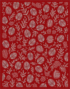 Crimson White Herbal Leaf Cluster Rug