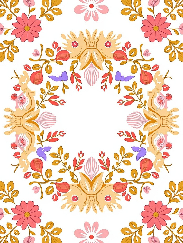 Whimsical Coral Floral Crest Rug