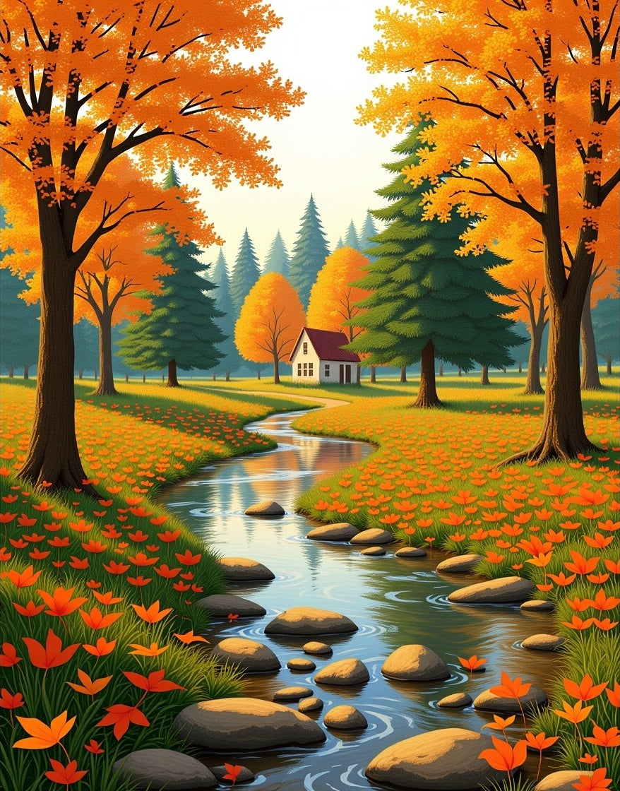 Autumn Stream Orange Blossom Meadow Rug