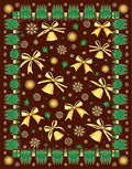 Brown Yellow Bells Snowflakes Festive Throw Rug