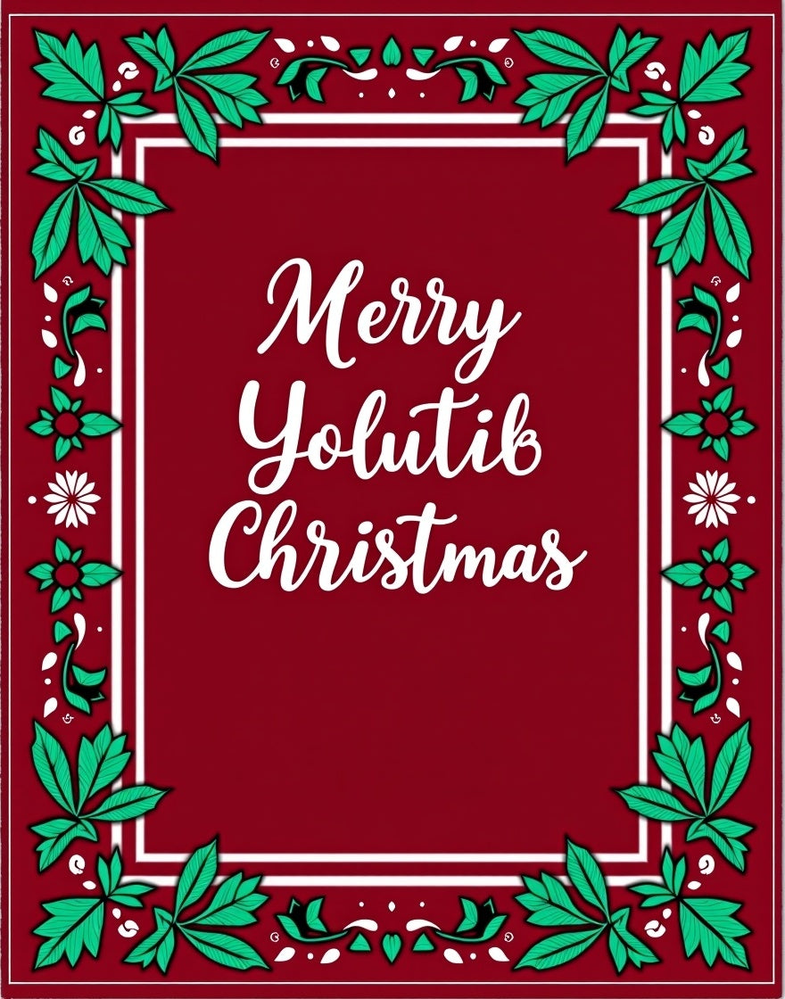 Crimson Holly Leaf Border Christmas Rug