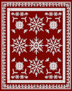 Crimson White Snowflake Festive Border Rug