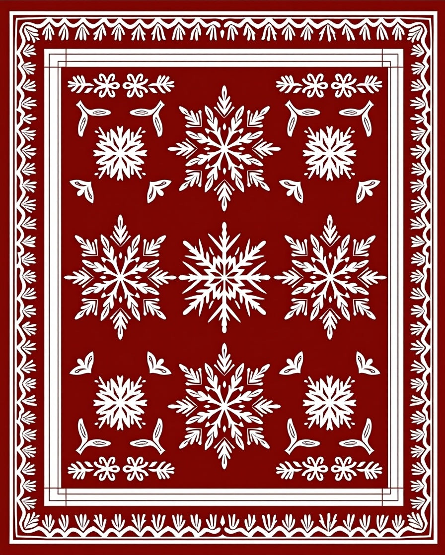 Crimson White Snowflake Festive Border Rug
