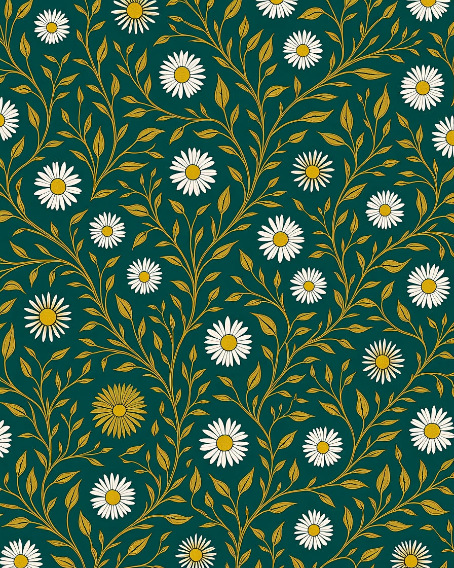 Deep Teal White Daisy Vine Rug
