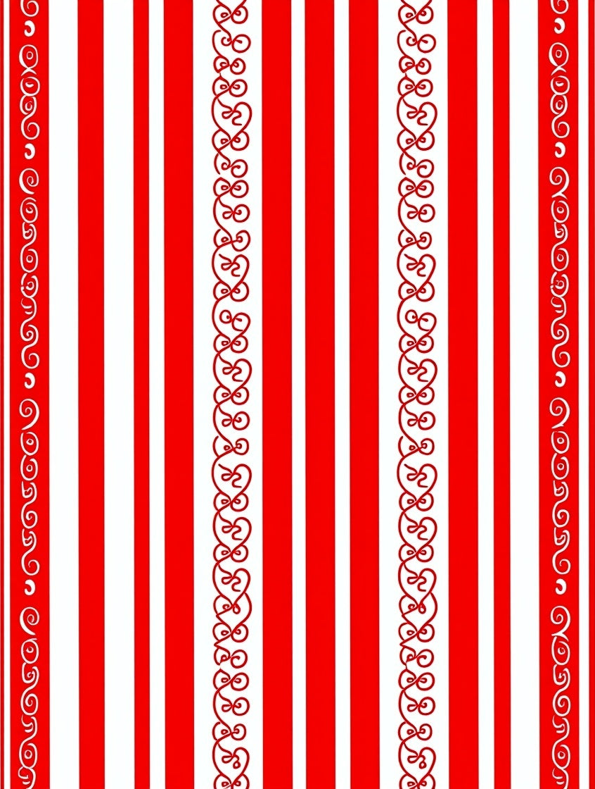Red White Striped Scroll Border Rug