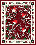 Whimsical Red Bird Tree Border Rug