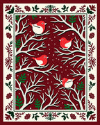 Whimsical Red Bird Tree Border Rug