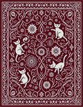 Crimson White Whimsical Cat Floral Rug