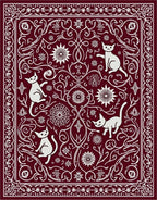 Crimson White Whimsical Cat Floral Rug