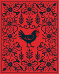 Red Black Rooster Floral Border Rug