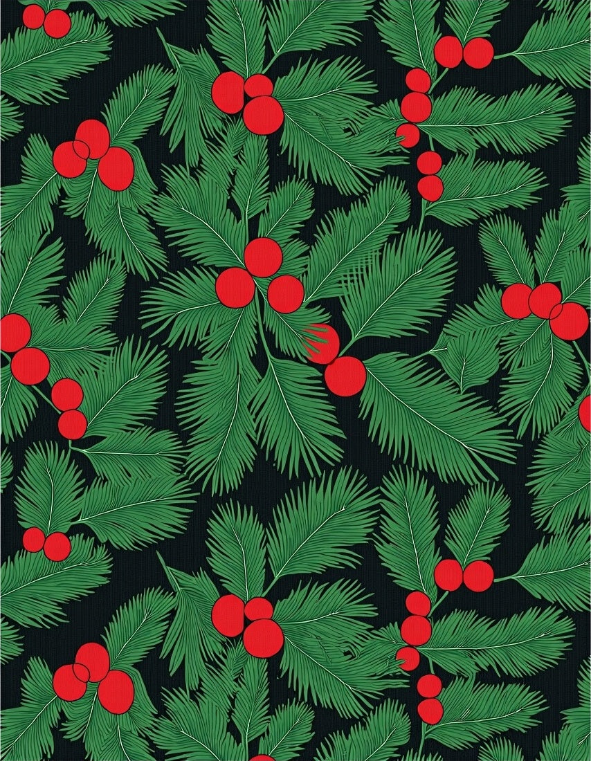 Festive Green Holly Berry Foliage Rug