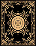 Ornate Black and Gold Floral Medallion Cover Rug