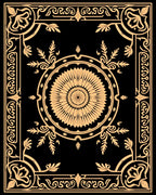 Ornate Black and Gold Floral Medallion Cover Rug