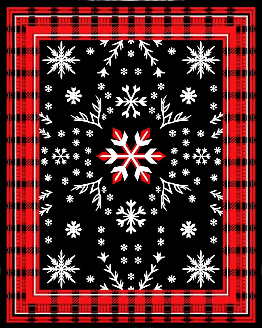 Red Black Plaid Snowflake Scatter Rug