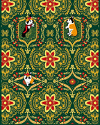 Emerald Green Floral Corgi Medallion Rug