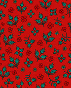 Crimson Red Teal Green Floral Sprigs Rug