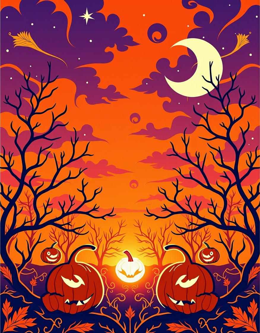 Spooky Orange Pumpkin Halloween Night Sky Rug