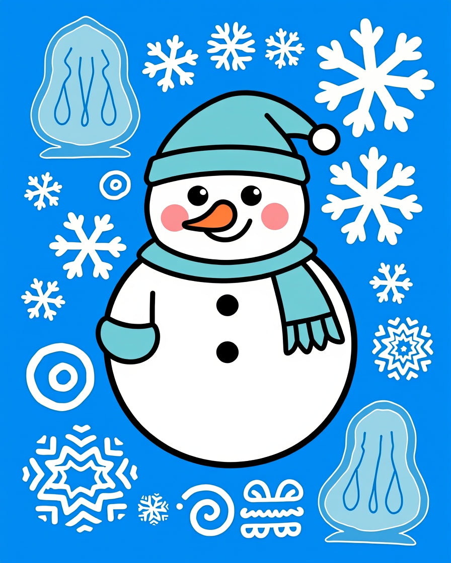 Charming Teal Snowman Snowflake Winter Fun Rug