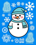 Charming Teal Snowman Snowflake Winter Fun Rug