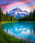 Serene Mountain Lake Sunset Reflection Rug