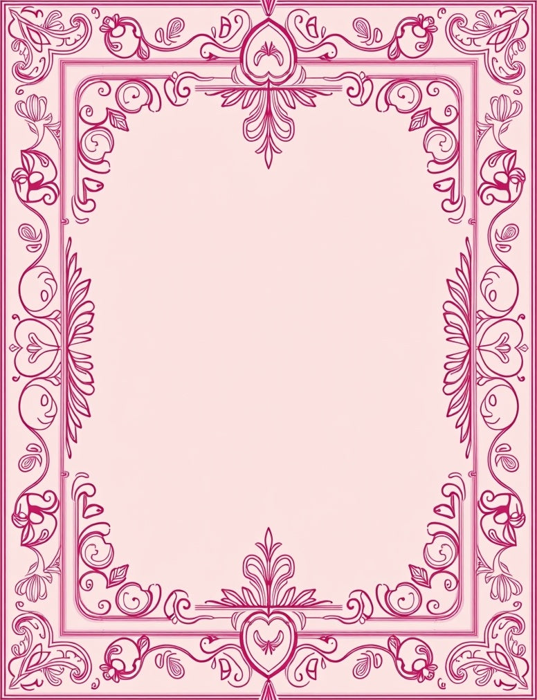 Pink Floral Heart Filigree Frame Rug