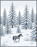 Winter Pine Forest Horse Scene Rug