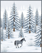 Winter Pine Forest Horse Scene Rug