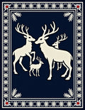 White Deer Family Navy Border Rug