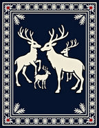 White Deer Family Navy Border Rug