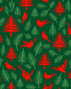 Red Cardinal Pine Tree Forest Rug