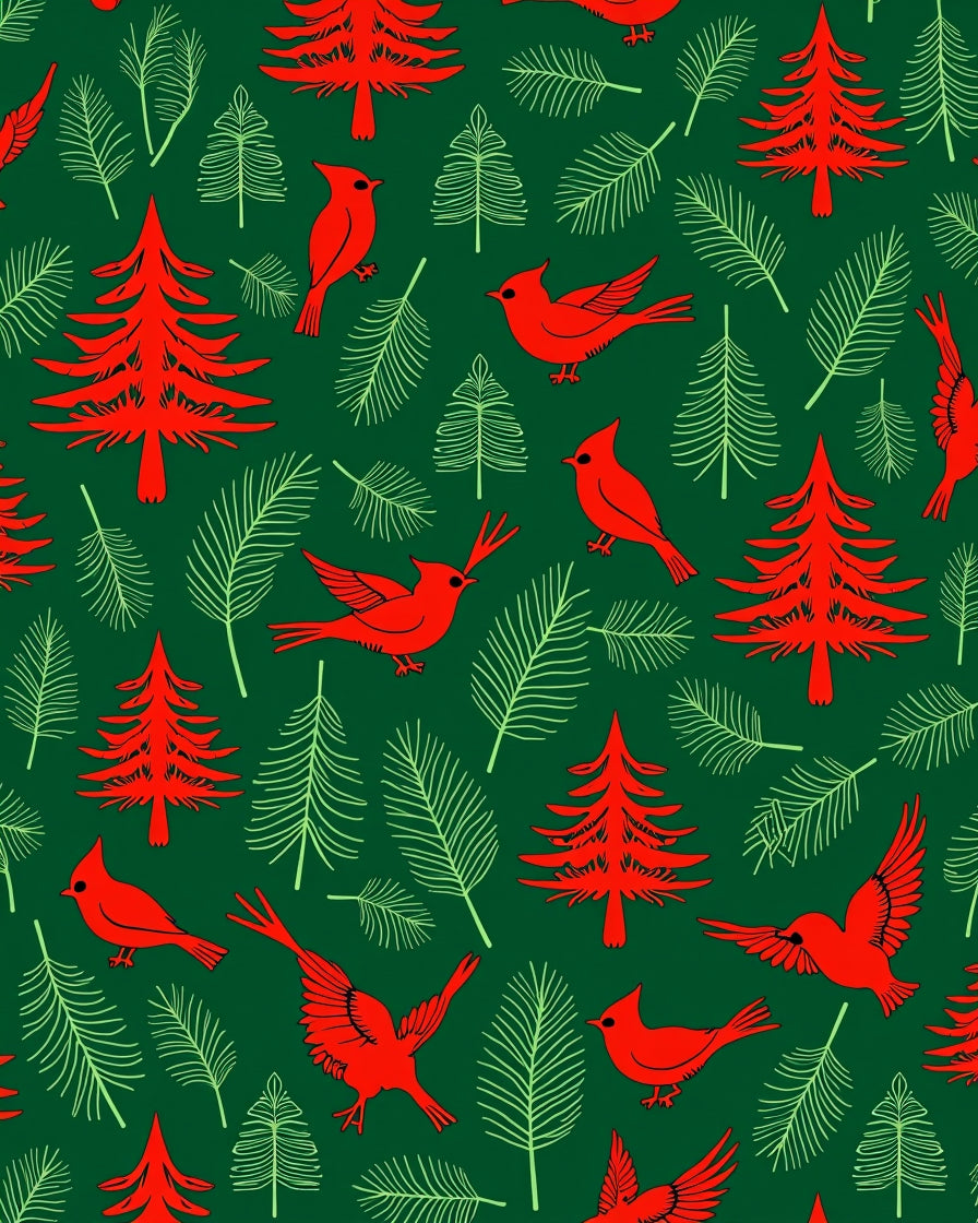 Red Cardinal Pine Tree Forest Rug