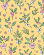 Pink Floral Berry Branches Yellow Background Rug