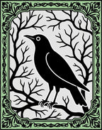 Black Crow Perched On Bare Branches Rug