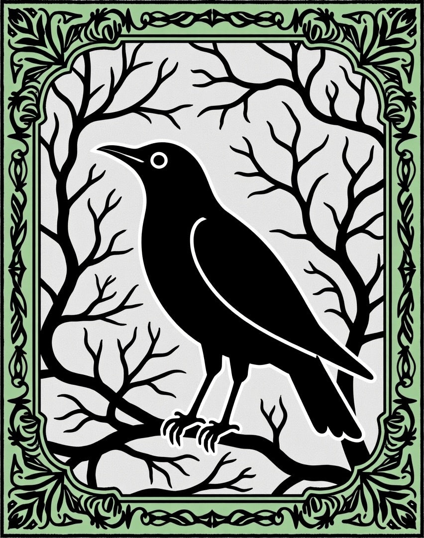 Black Crow Perched On Bare Branches Rug