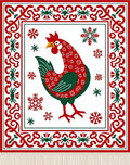 Festive Red Rooster Snowflake Border Rug