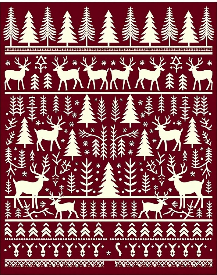 Crimson Forest Deer Snowflake Accents Rug