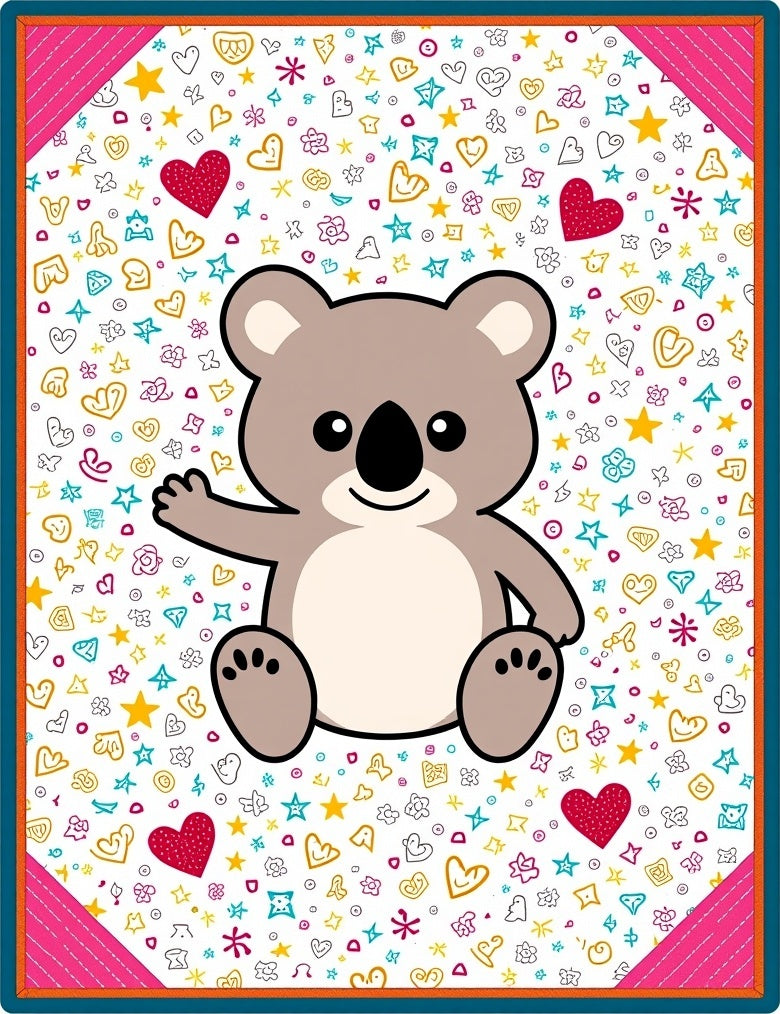 Cute Koala Bear Hearts Stars Whimsical Rug