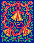Red Gold Bells Festive Holly Ribbons Rug