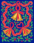 Red Gold Bells Festive Holly Ribbons Rug